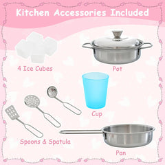 Wooden Kids Kitchen Toys Pretend Play Set Toddler Children Cooking Home Cookware - pink