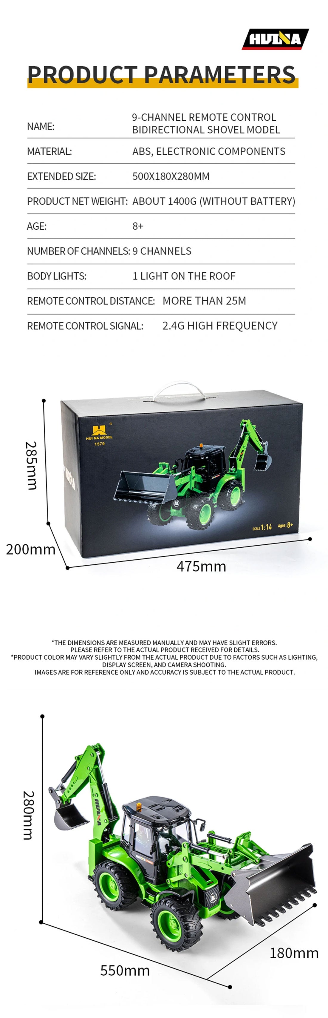 1/14 HUINA RC Excavator Digger Backhoe Loader Construction Forklift Engineering Model