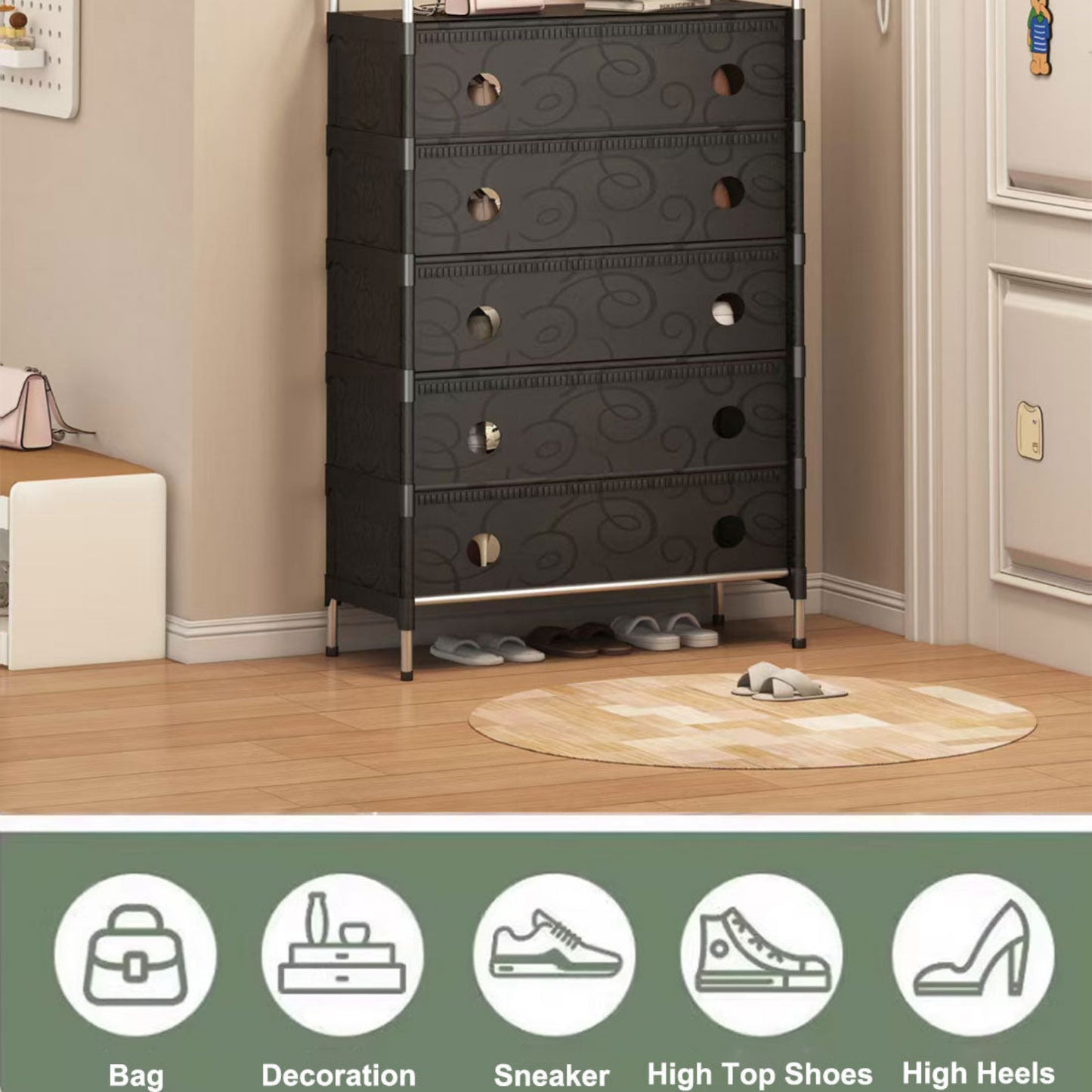 Portable Shoe Rack Stackable Cabinet Organiser Footwear Storage Dustproof Cover Wardrobe