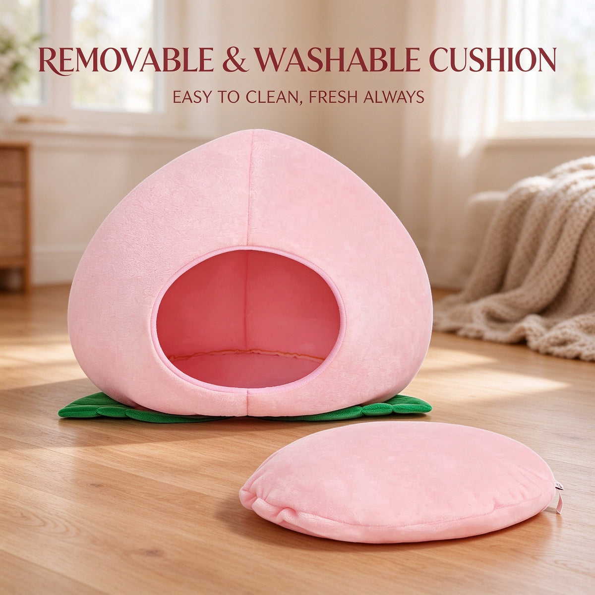 VETRESKA Fruity Peach Cats Dogs Bed Cave Enclosed House Pet Nest Cozy Kittens