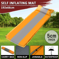 Self Inflating Mattress Sleeping Mat Air Bed Camping Camp Hiking Joinable Pillow - orange