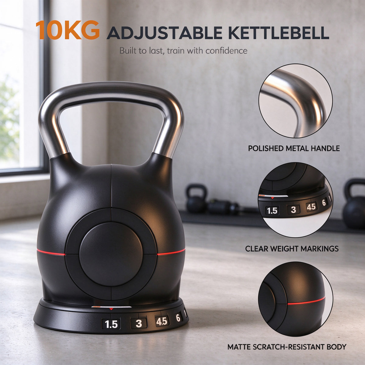 10kg Adjustable Kettlebell 7 in 1 Quick Weight Change Selection Home Gym Fitness Training