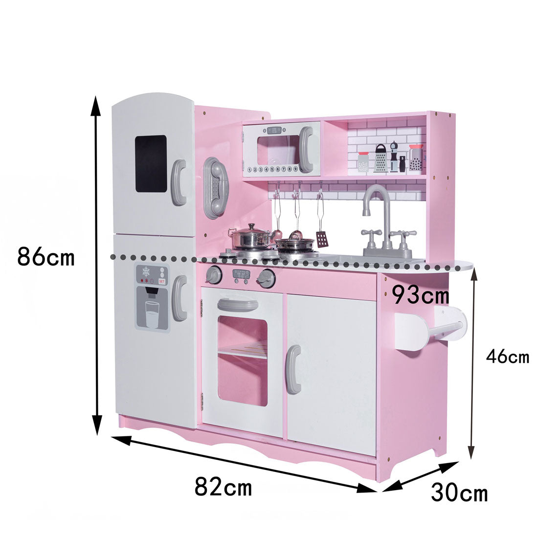 Wooden Kids Kitchen Toys Pretend Play Set Toddler Children Cooking Home Cookware - pink