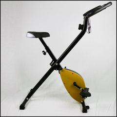 Folding Magnetic Upright Bicycle Training Fitness Stationary Flywheel X-Bike - yellow