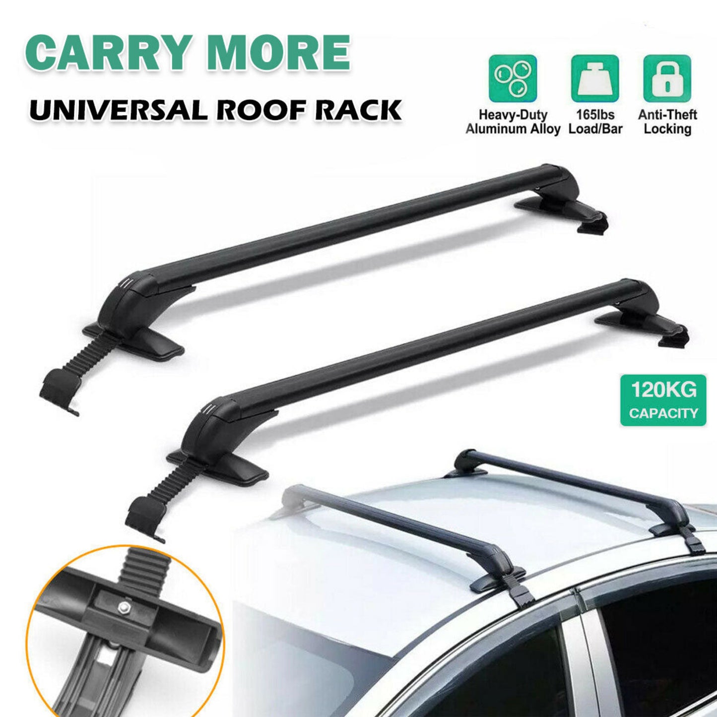 Universal roof rack system with car illustration on a white background