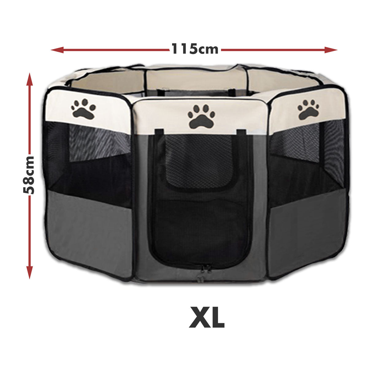 8 Panel Pet Dog Cat Crate Play Pen Bags Kennel Portable Tent Playpen Puppy Cage - grey