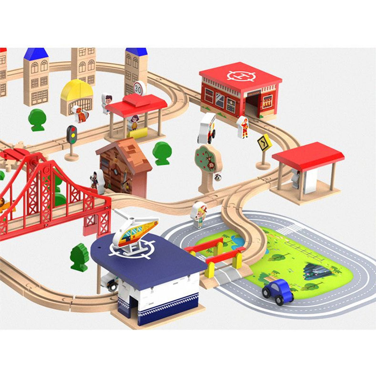 141pc Wooden Train Tracks Rail Children Pretend Play Set Toy Kids Toddler Thomas