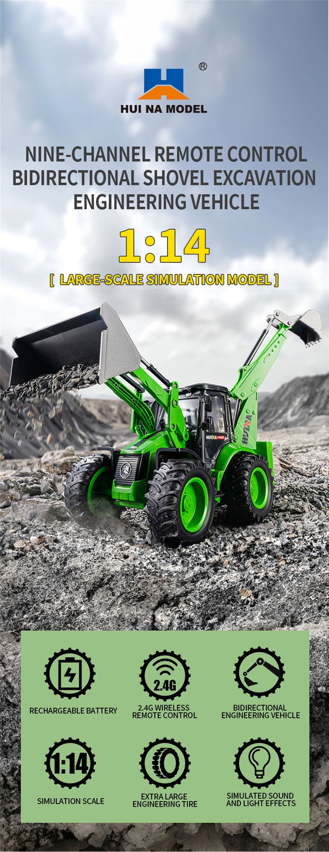 1/14 HUINA RC Excavator Digger Backhoe Loader Construction Forklift Engineering Model
