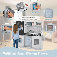 Wooden Kids Kitchen Toys Pretend Play Set Toddler Children Cooking Home Cookware - white