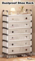 Portable Shoe Rack Stackable Cabinet Organiser Footwear Storage Dustproof Cover Wardrobe White