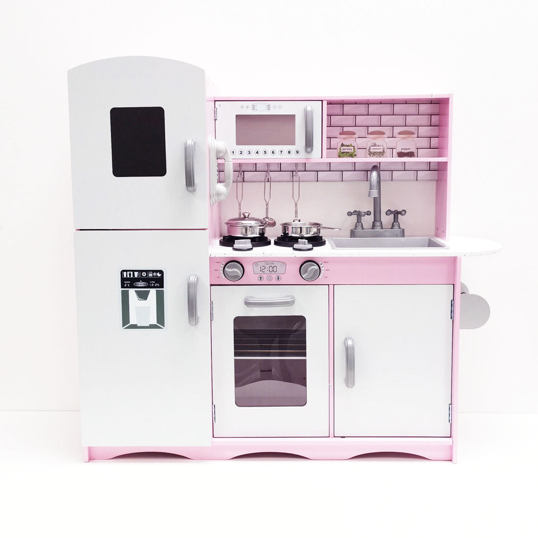 Wooden Kids Kitchen Toys Pretend Play Set Toddler Children Cooking Home Cookware - pink