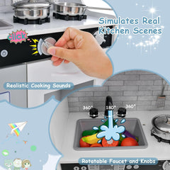 Wooden Kids Kitchen Toys Pretend Play Set Toddler Children Cooking Home Cookware - white