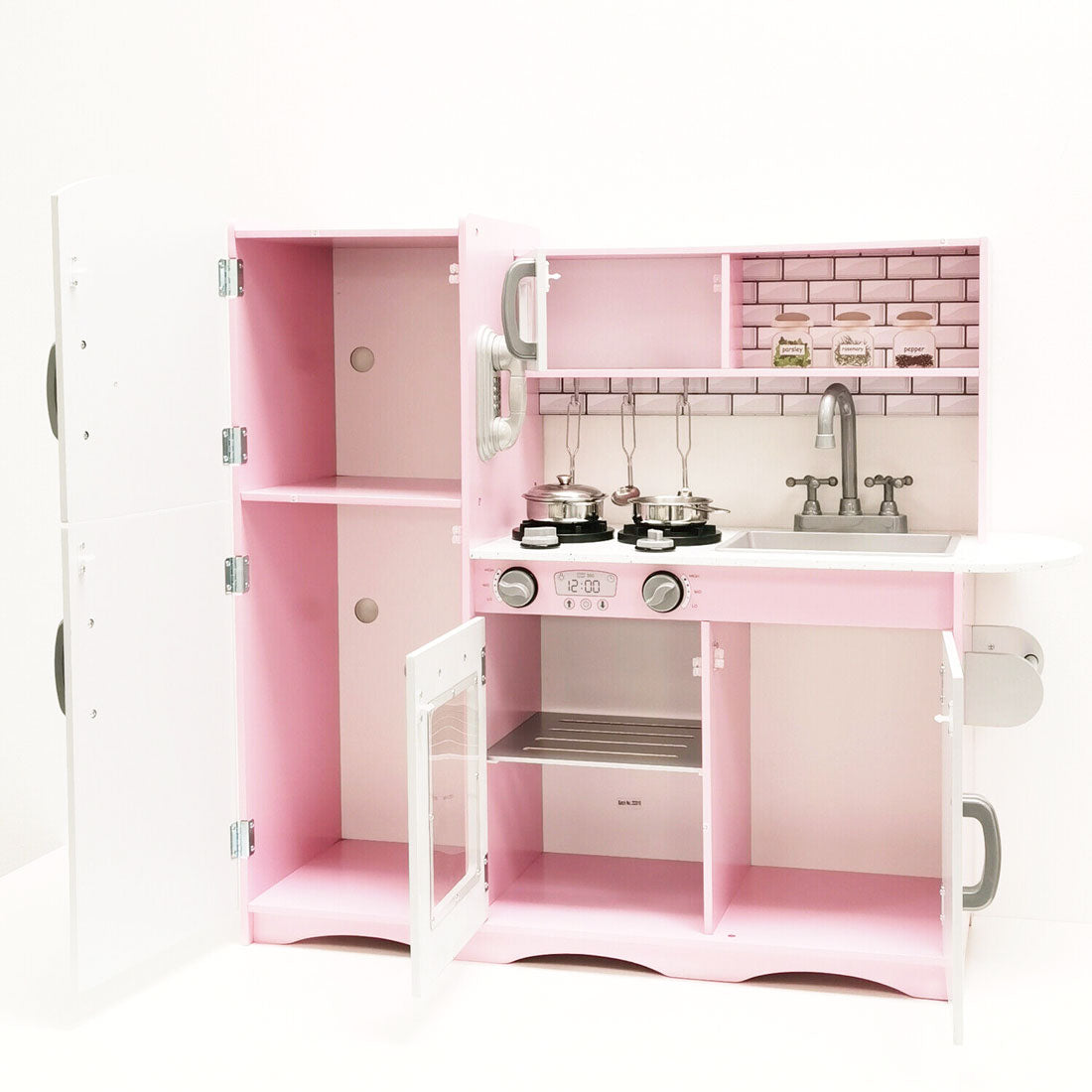 Wooden Kids Kitchen Toys Pretend Play Set Toddler Children Cooking Home Cookware - pink