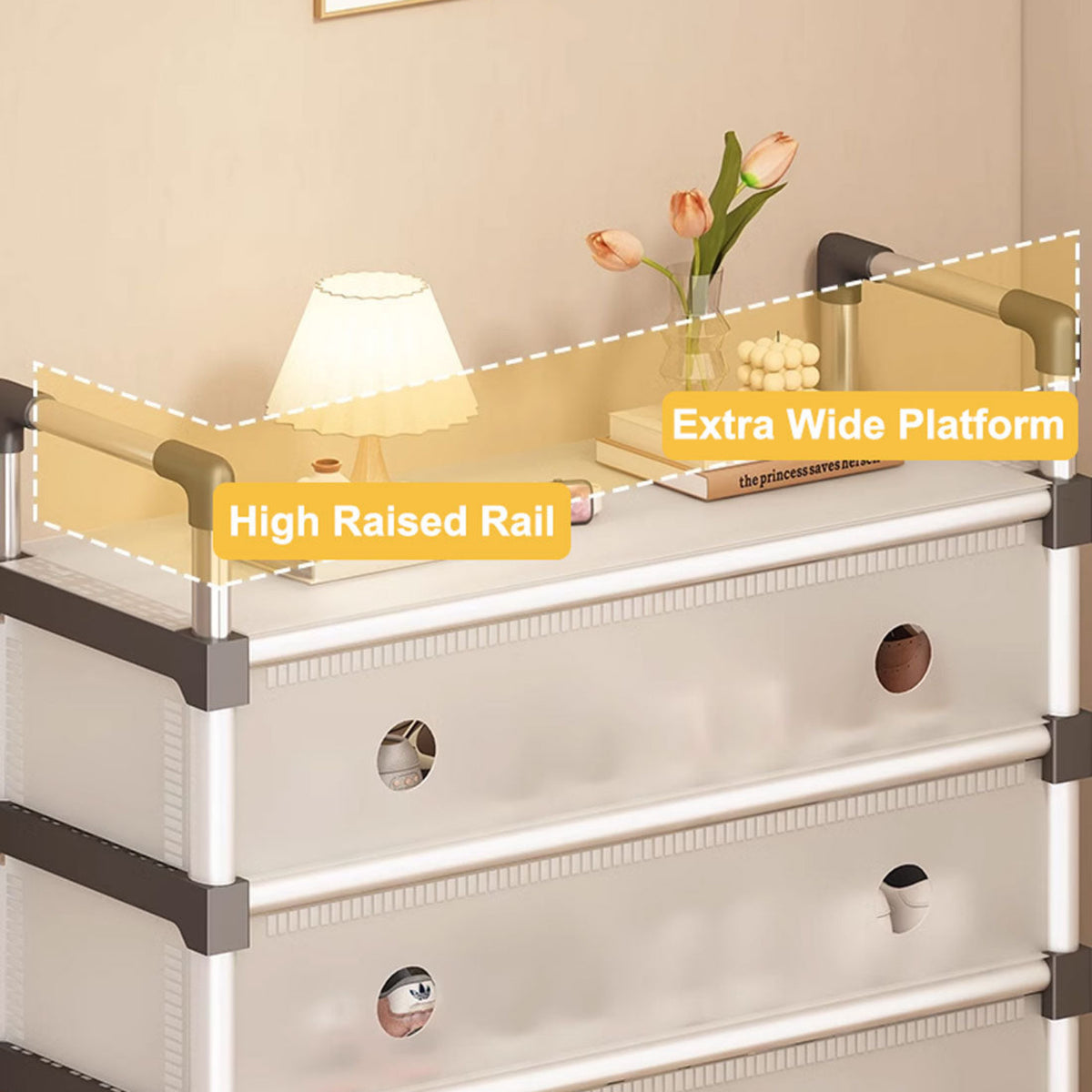 Portable Shoe Rack Stackable Cabinet Organiser Footwear Storage Dustproof Cover Wardrobe White