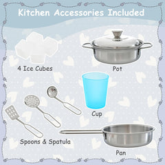 Wooden Kids Kitchen Toys Pretend Play Set Toddler Children Cooking Home Cookware - white