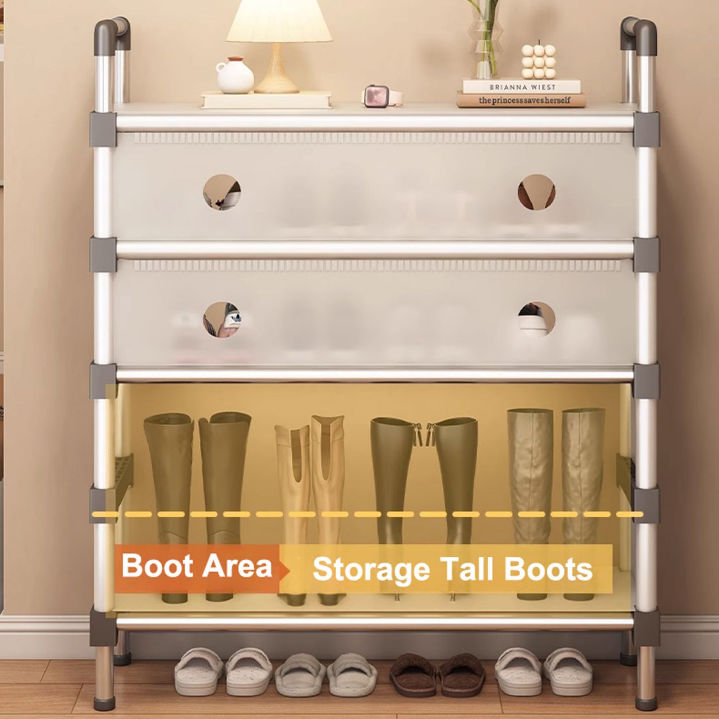 Portable Shoe Rack Stackable Cabinet Organiser Footwear Storage Dustproof Cover Wardrobe White