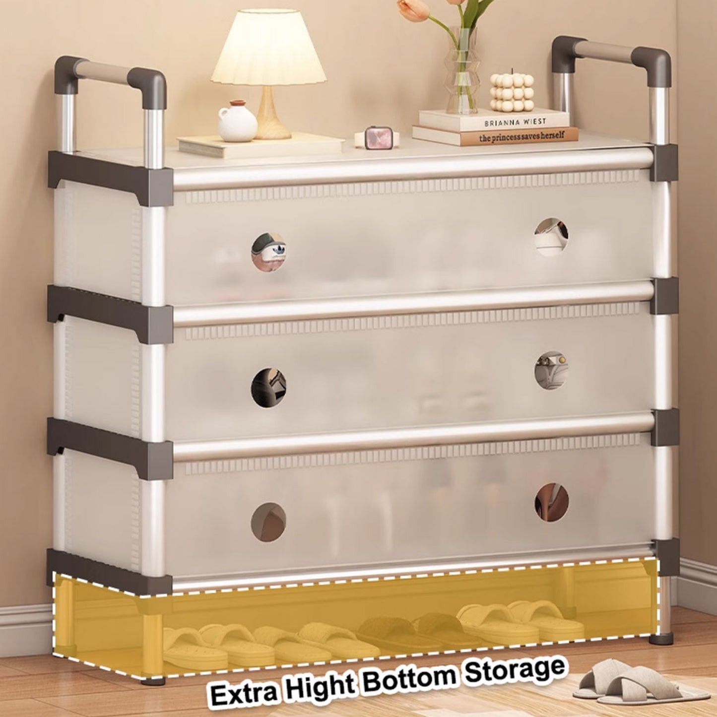 Portable Shoe Rack Stackable Cabinet Organiser Footwear Storage Dustproof Cover Wardrobe White