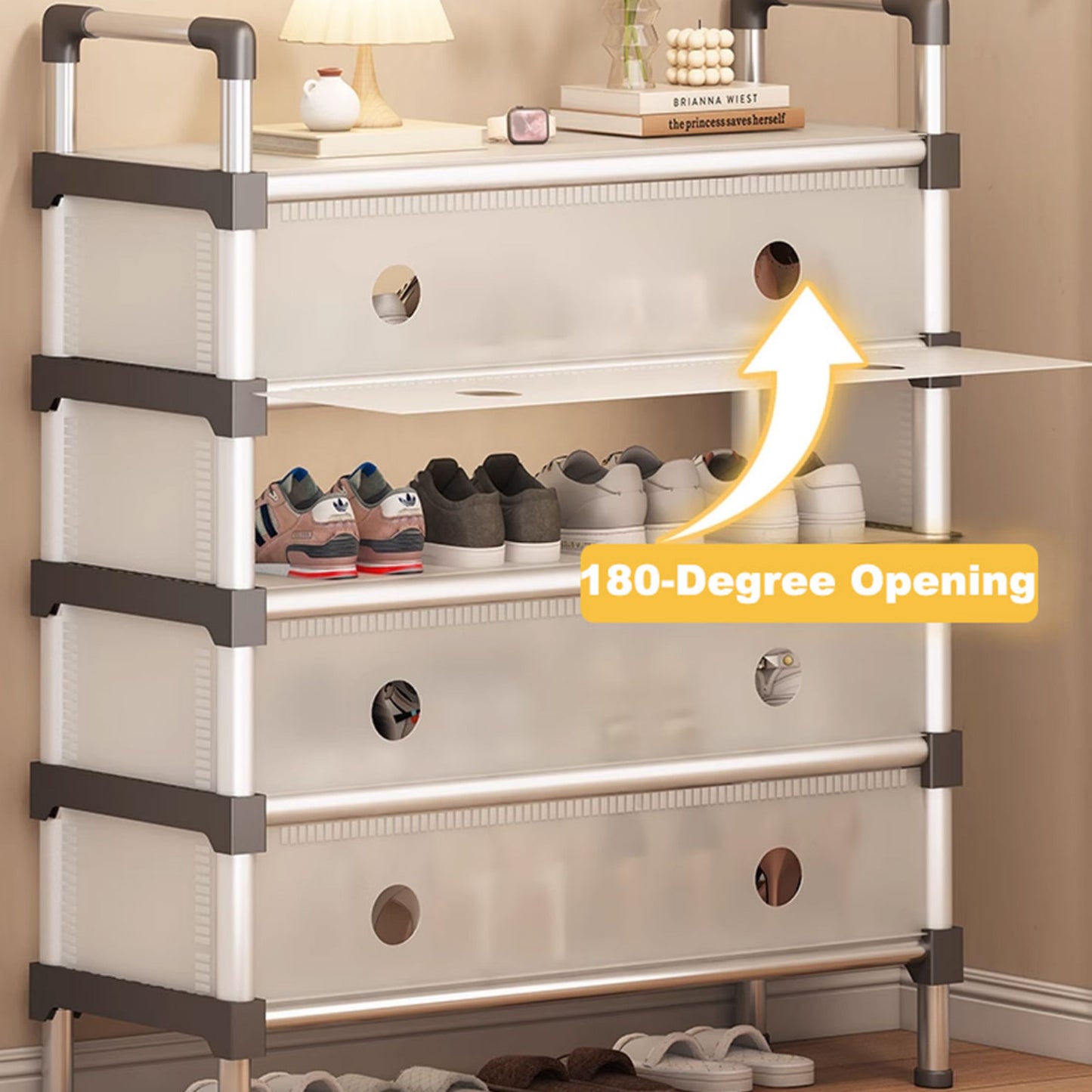 Portable Shoe Rack Stackable Cabinet Organiser Footwear Storage Dustproof Cover Wardrobe White