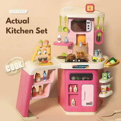 Kids Pretend Role Play Toy Kitchen Cooking Children Toddler Food Cookware Set - Pink