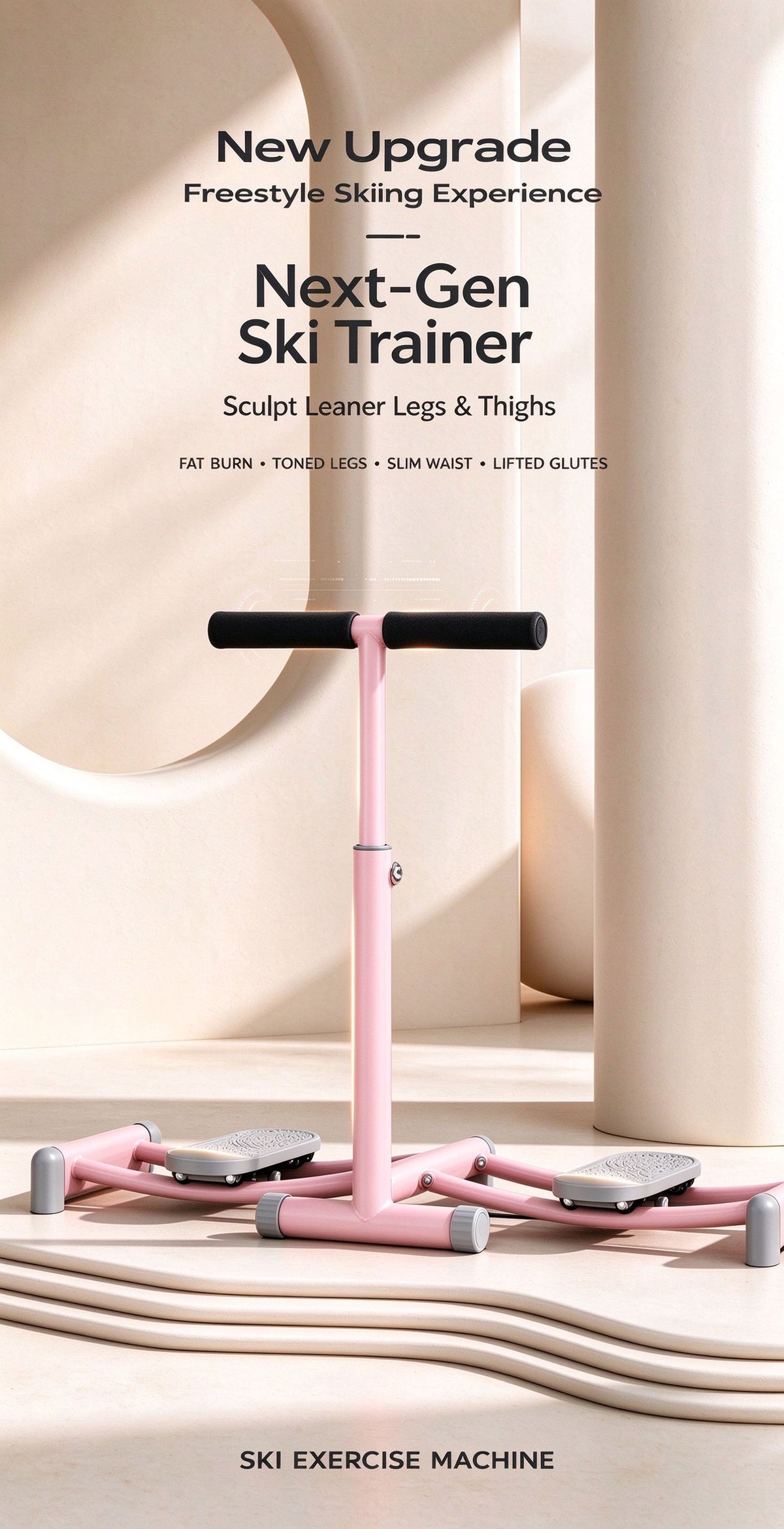 Foldable Ski Exercise Machine Leg Thigh Trainer Home Workout Fitness Cardio Pink