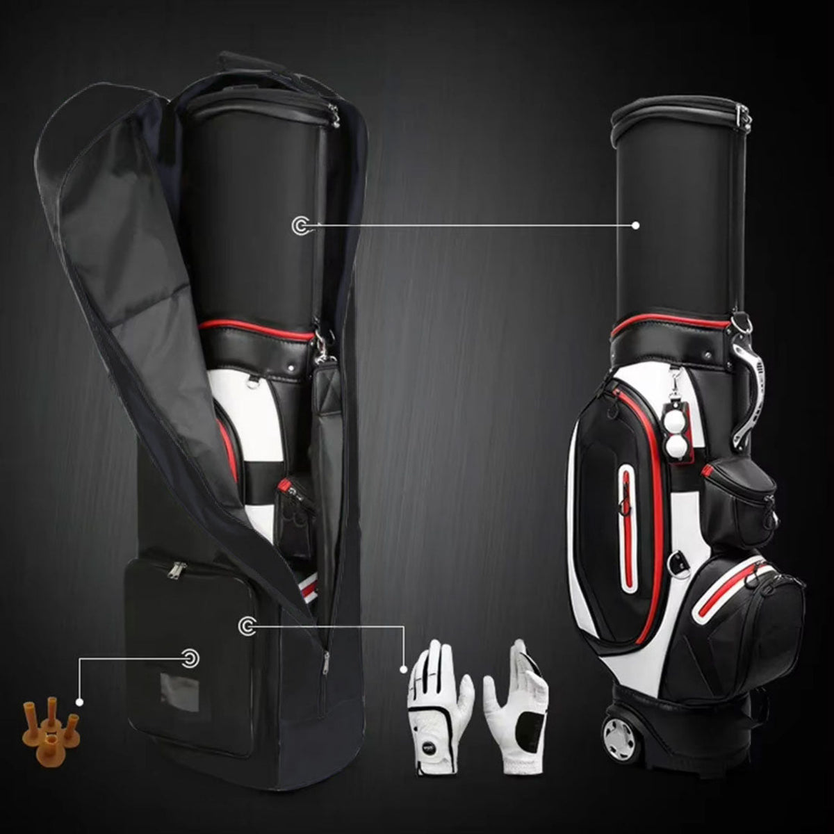 Foldable Padded Protector Golf Travel Bags Flight Airlines Wheels Clubs Range Storage Carry Case Cover Lightweight Black