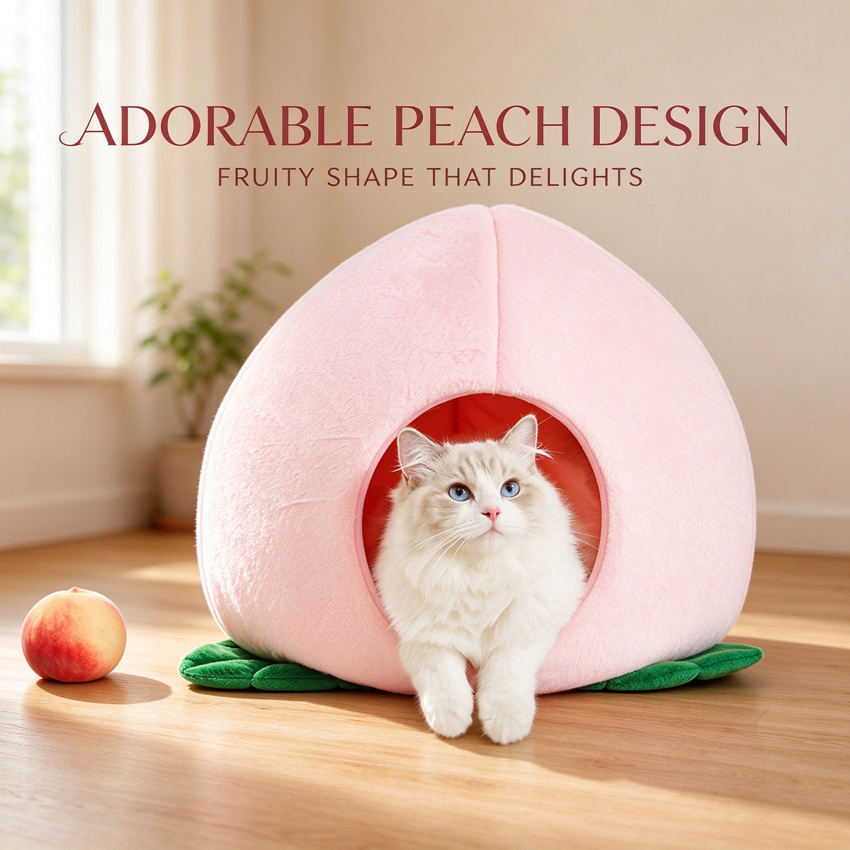 VETRESKA Fruity Peach Cats Dogs Bed Cave Enclosed House Pet Nest Cozy Kittens