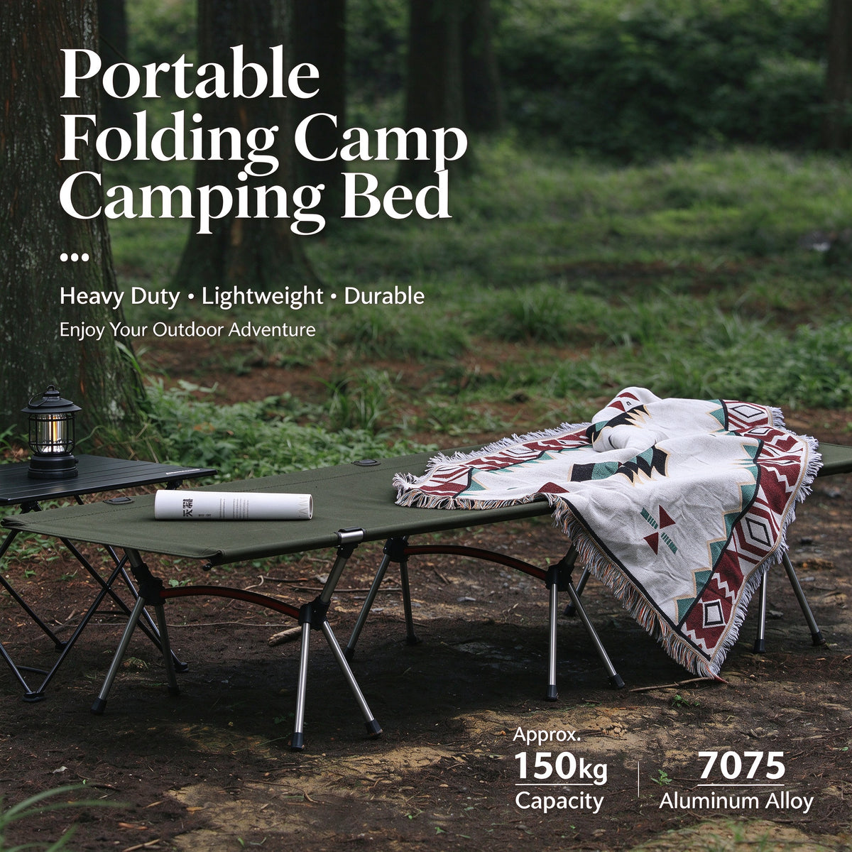 Height Adjustable Foldable Portable Outdoor Folding Camping Bed Stretcher Sleeping Cot Carry Bag Green