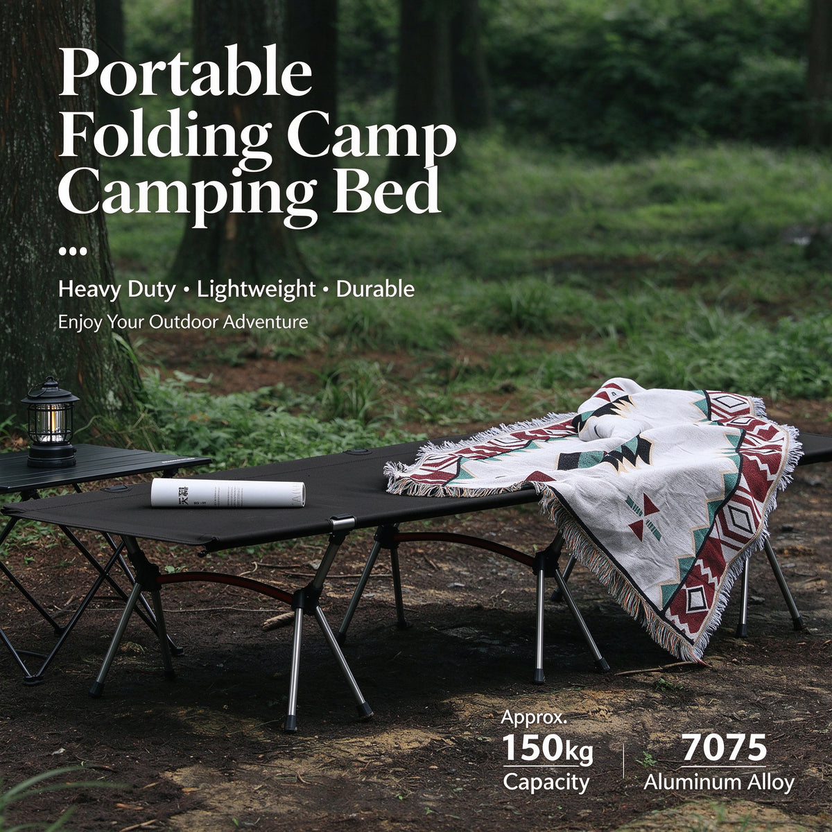 Height Adjustable Foldable Portable Outdoor Folding Camping Bed Stretcher Sleeping Cot Carry Bag Black