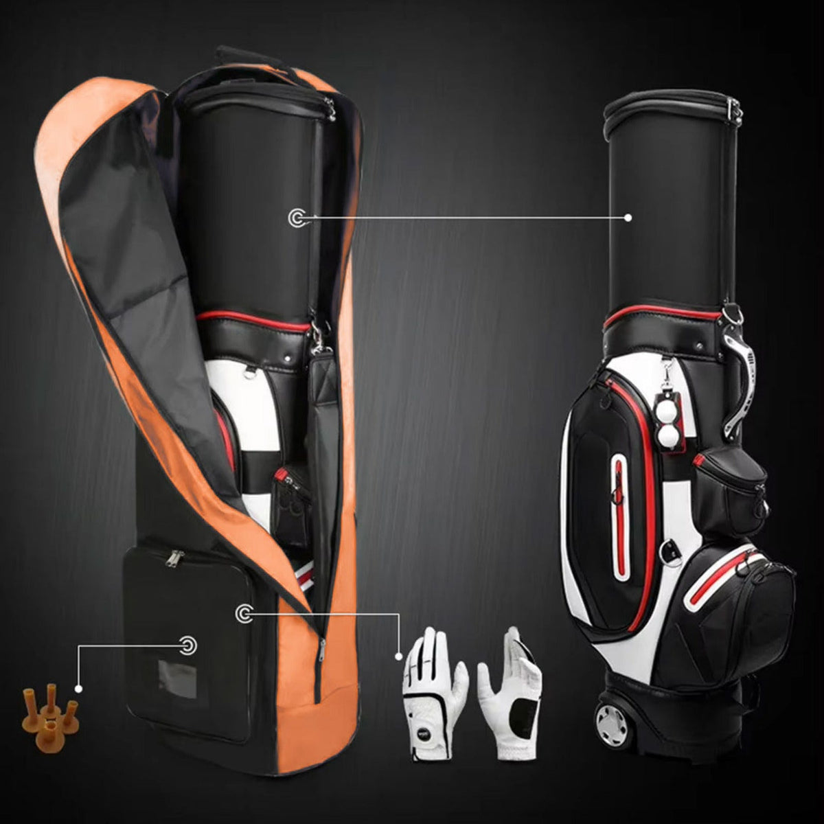 Foldable Padded Protector Golf Travel Bags Flight Airlines Wheels Clubs Range Storage Carry Case Cover Lightweight Orange