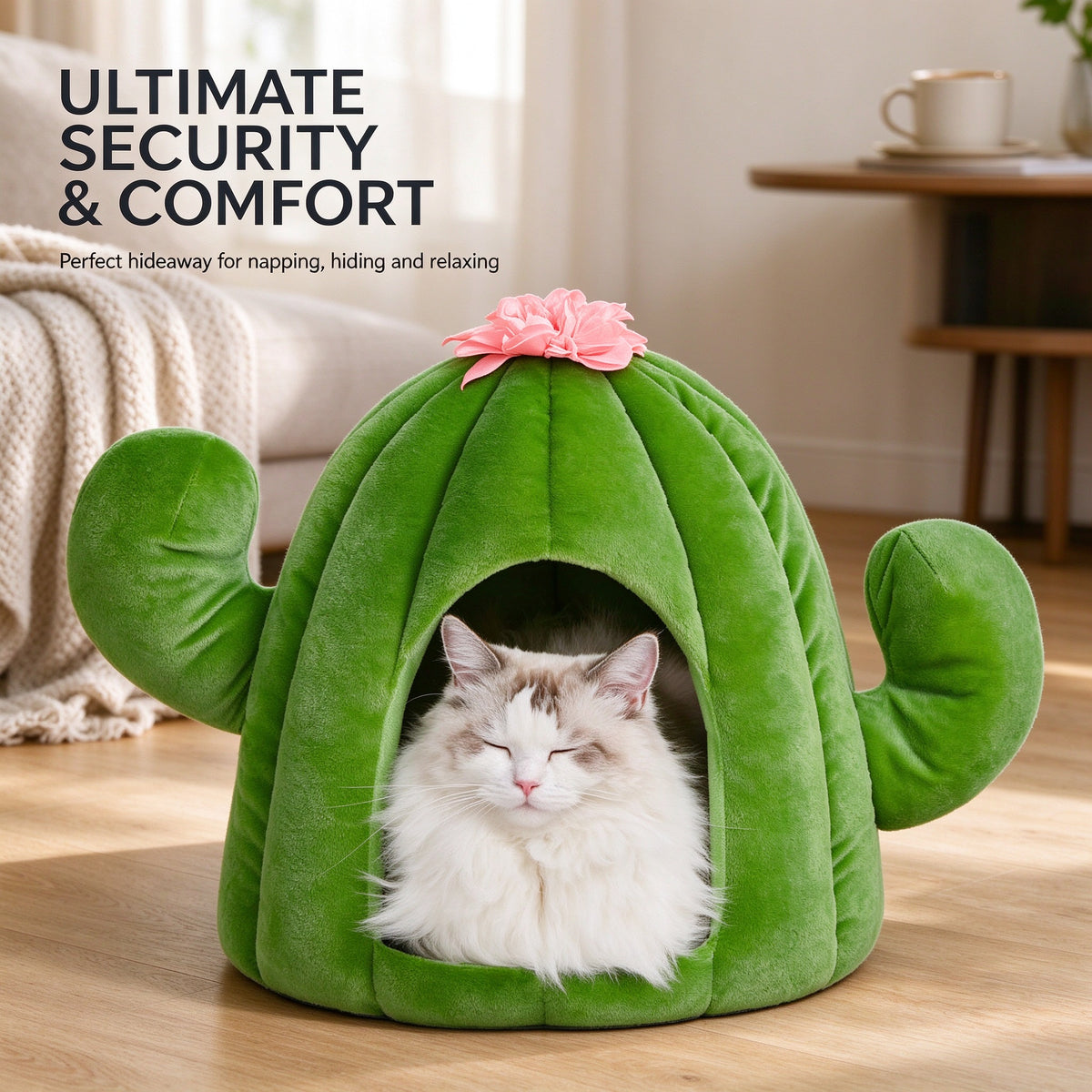Vetreska  Oasis Cactus Cat Pet Cave Bed Plush House Cats  Dogs Cozy Igloo Nest