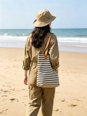 Personalised Classic Casual Nautical Striped Travel Daily Beach Tote Canvas Bag