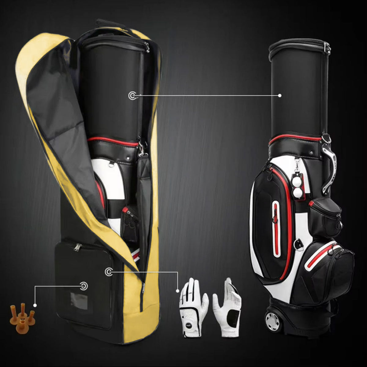 Foldable Padded Protector Golf Travel Bags Flight Airlines Wheels Clubs Range Storage Carry Case Cover Lightweight Yellow