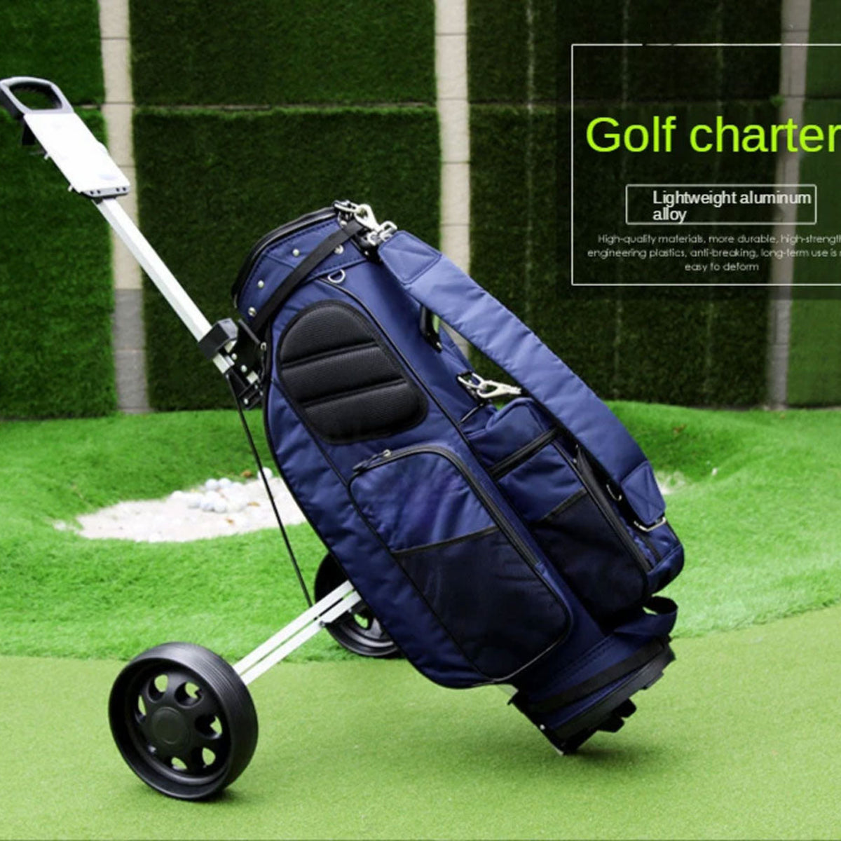 2 Wheels Foldable Aluminum Golf Club Buggy Trolley Cart Push Pull Footbrake Accessories