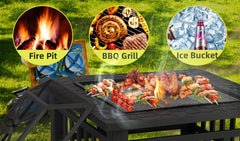 Portable 3IN1 Fire Pit BBQ Charcoal Grill Outdoor Fireplace Patio Garden Heater