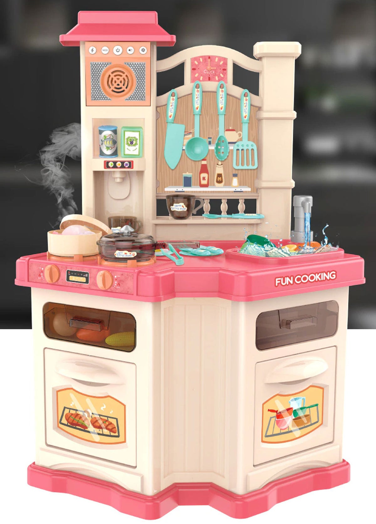 Kids Pretend Role Play Toy Kitchen Cooking Children Toddler Food Cookware Set M - Pink
