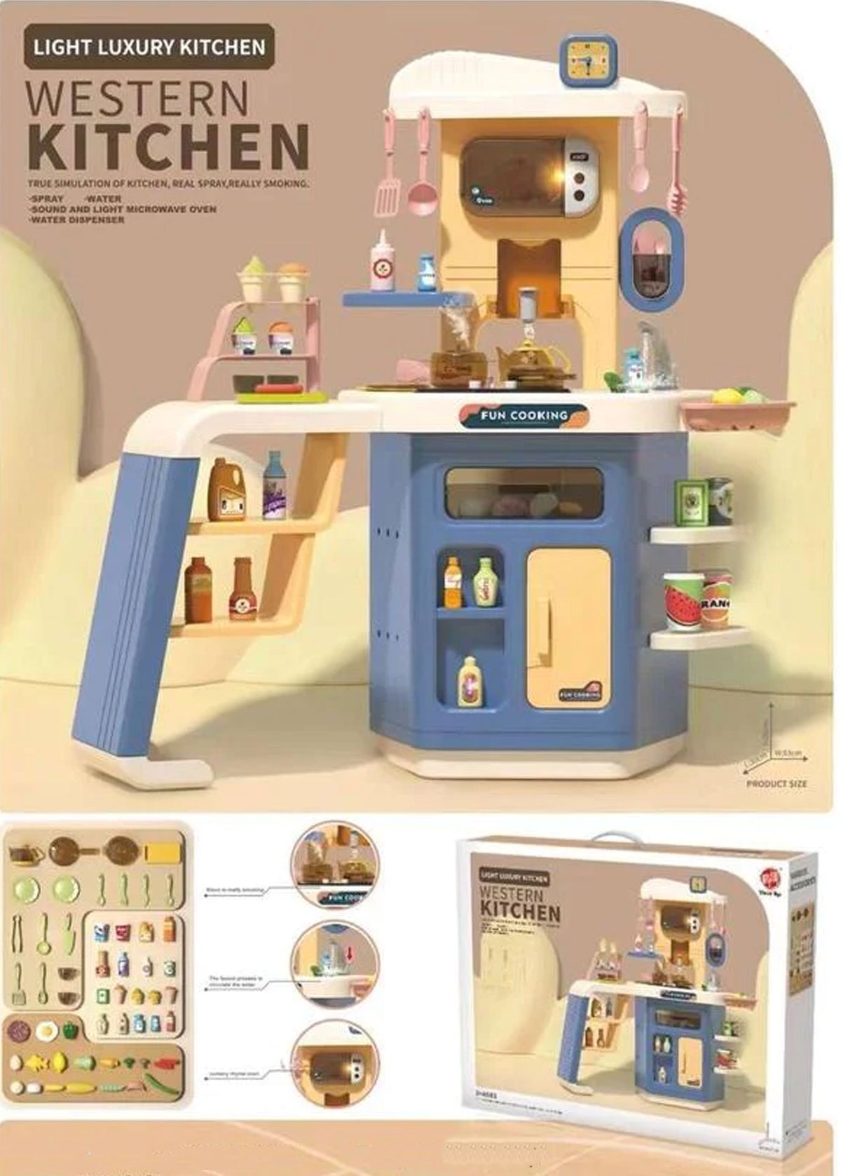 Kids Pretend Role Play Toy Kitchen Cooking Children Toddler Food Cookware Set - Blue