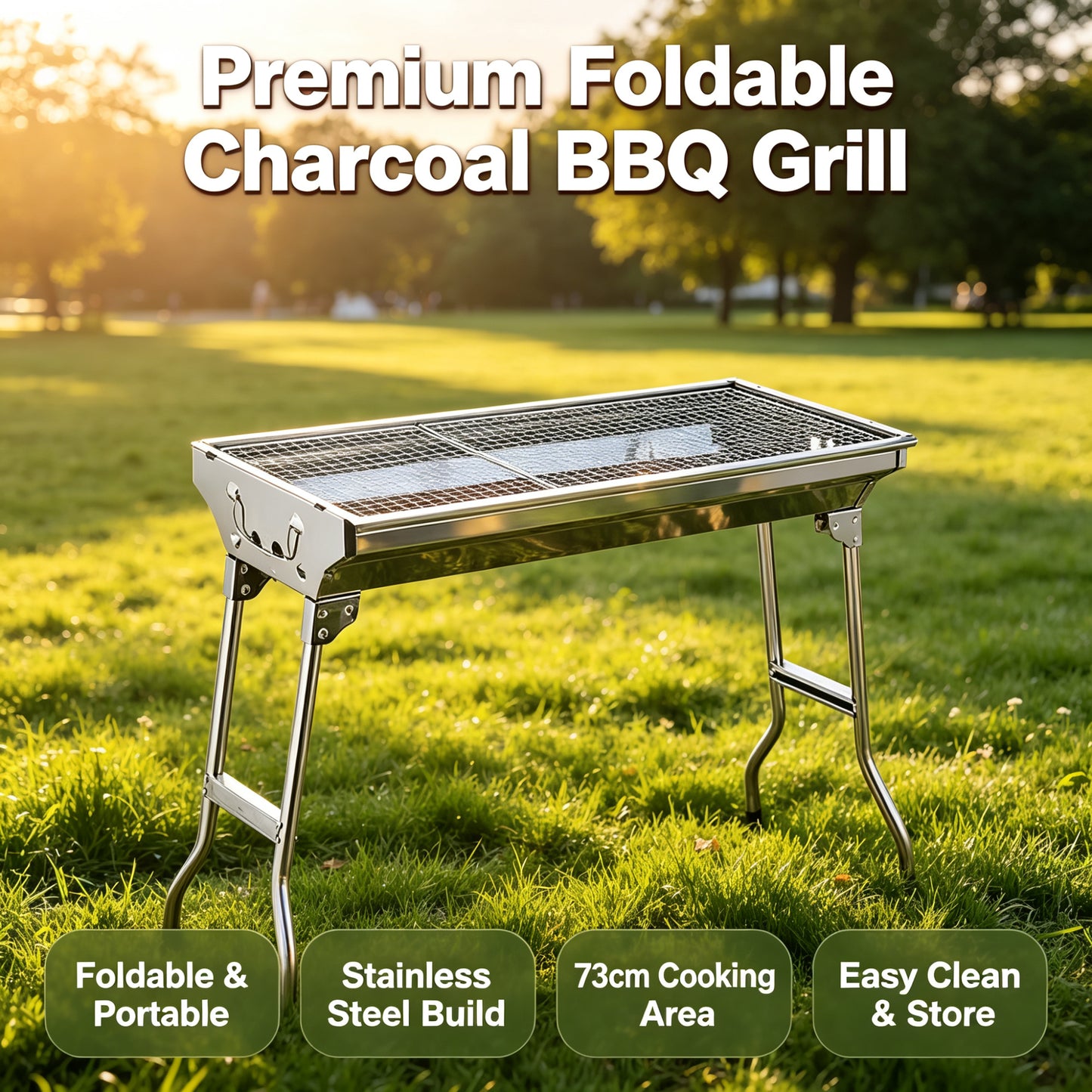 Portable Stainless Steel Charcoal BBQ Grill Foldable Outdoor Camping Barbecue Large
