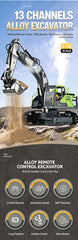 HUINA 1/18 13CH RC Alloy Excavator Construction Engineering Vehicle Toy Gift