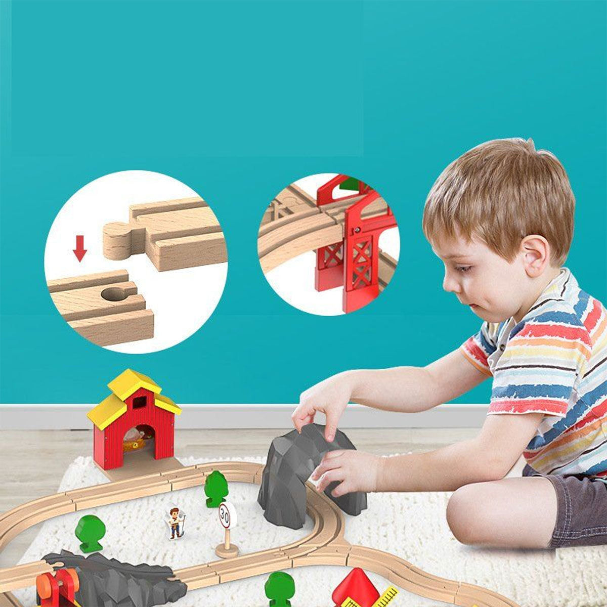 141pc Wooden Train Tracks Rail Children Pretend Play Set Toy Kids Toddler Thomas