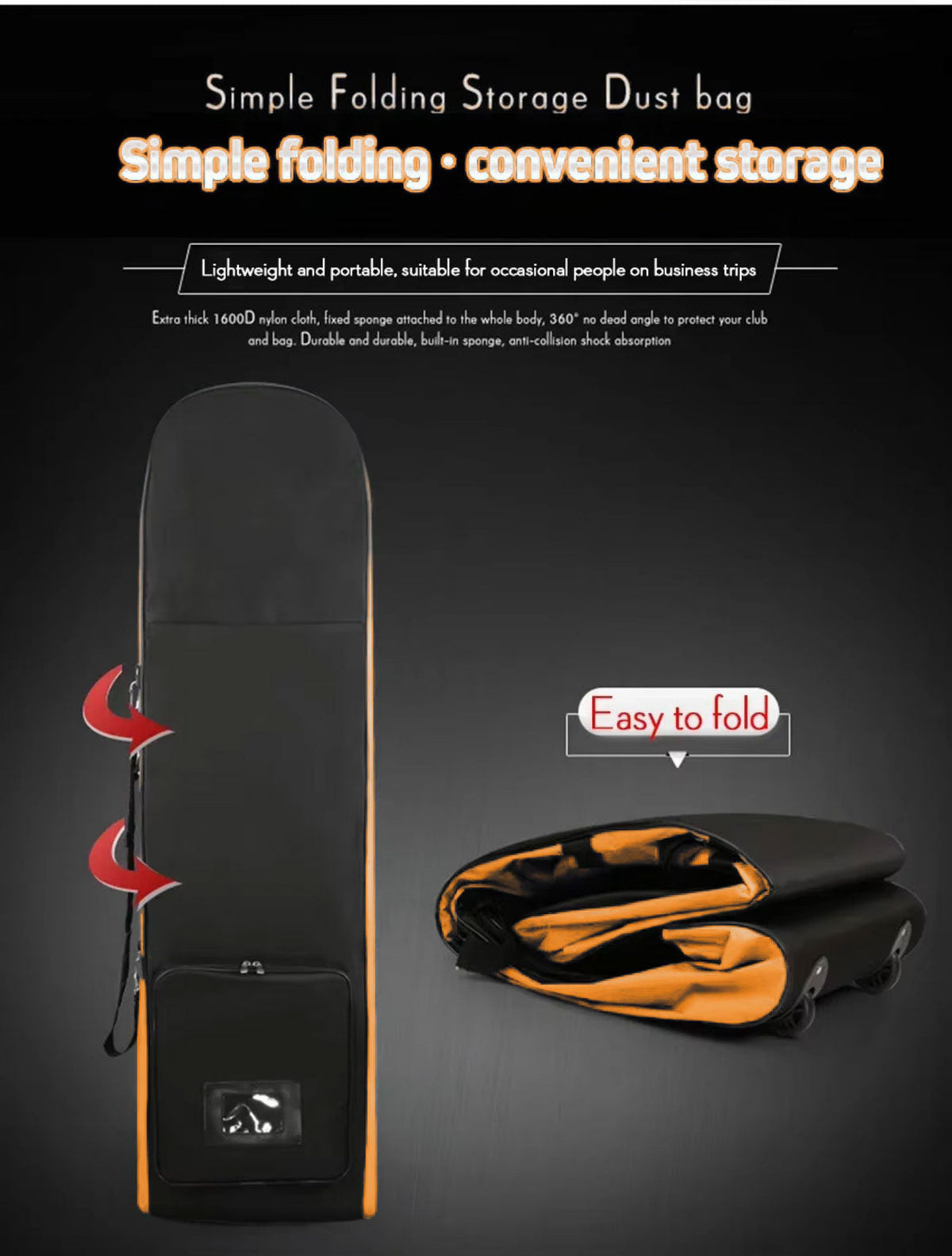Foldable Padded Protector Golf Travel Bags Flight Airlines Wheels Clubs Range Storage Carry Case Cover Lightweight Orange