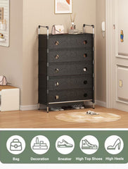 Portable Shoe Rack Stackable Cabinet Organiser Footwear Storage Dustproof Cover Wardrobe Black