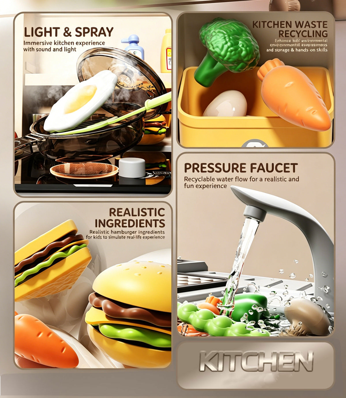 Kids Pretend Role Play Toy Kitchen Cooking Children Toddler Food Cookware Set