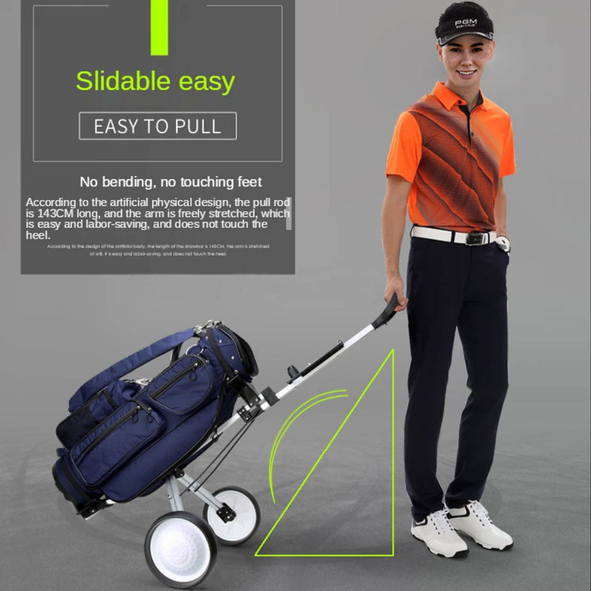2 Wheels Foldable Aluminum Golf Club Buggy Trolley Cart Push Pull Footbrake Accessories