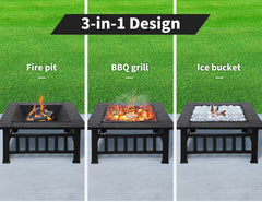 Portable 3IN1 Fire Pit BBQ Charcoal Grill Outdoor Fireplace Patio Garden Heater