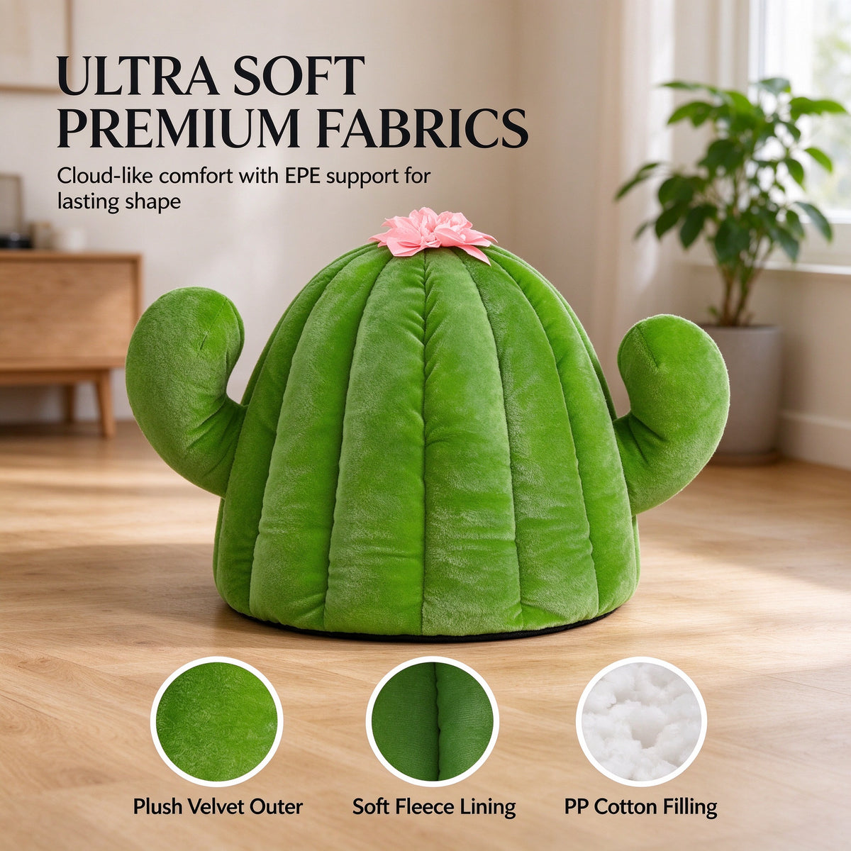Vetreska  Oasis Cactus Cat Pet Cave Bed Plush House Cats  Dogs Cozy Igloo Nest