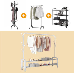 Heavy Duty Portable Clothes Garment Hanging Rack Shoe Storage Shelf Organizer Hanger Dryer - white