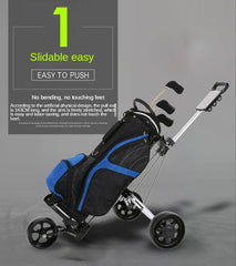 3 Wheels Foldable Aluminum Golf Club Buggy Trolley Cart Push Pull Footbrake Accessories