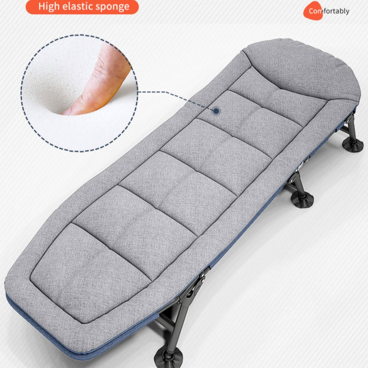 Folding Foldable Portable Camping Bed Cot Recliner Chair Beach Single Outdoor Stretcher - grey