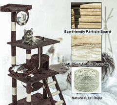 Cat Tree Scratching Post Scratcher Tower Toys Condo House Wood Furniture Bed Stand - dark brown