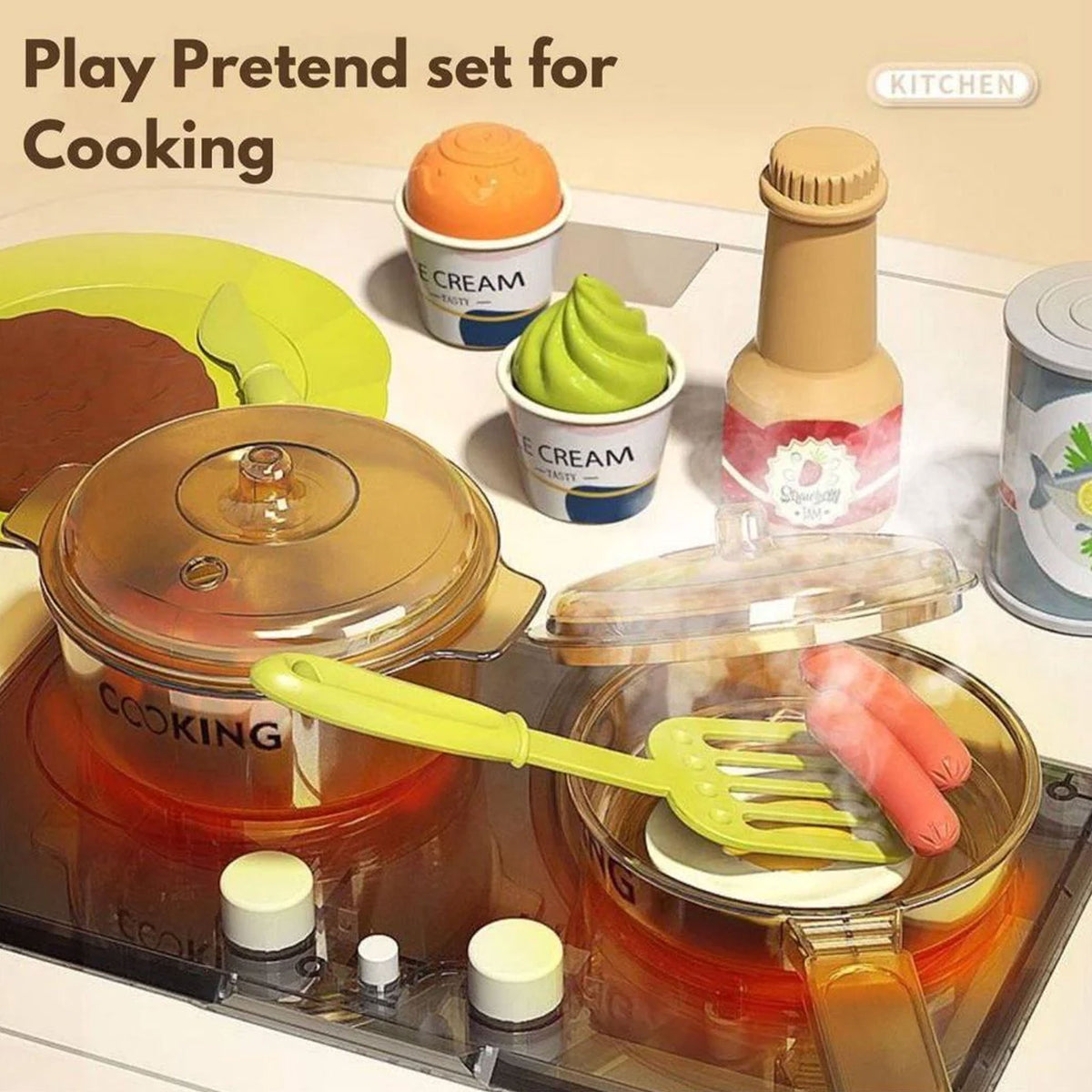 Kids Pretend Role Play Toy Kitchen Cooking Children Toddler Food Cookware Set - Pink